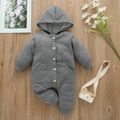 Baby Solid Button Down Long-sleeve Hooded Jumpsuit with Pockets Grey image 1
