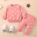 2pcs Baby All Over Polka Dots Long-sleeve Pullover and Trousers Set Pink