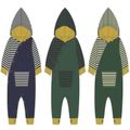 Striped Splicing Long-sleeve Hooded Baby Snap-up Jumpsuit Green image 1