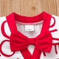 Baby Boy All Over Red Letter Print V Neck Bow Tie Button Up Short-sleeve Romper Red