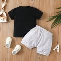 2pcs Baby Girl 95% Cotton Short-sleeve Love Heart & Letter Print T-shirt and Button Front Shorts Set Black image 3