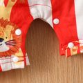 Baby Boy/Girl Allover Cartoon Lion Print Colorblock Short-sleeve Romper Red/White