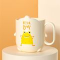 Cute Cartoon Tooth Brush Cup Kids Mouthwash Cup Reusable Easy to Clean Unbreakable Tooth Brush Cup with Handle Beige