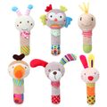 Baby Cartoon Animal Stuffed Hand Rattle with Sound Soft Plush Infant Developmental Hand Grip Toy Gift for Baby Girls Boys White