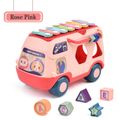 Multifunctional Pat Drum Piano Knocking Music Bus Toy Kids Early Educational Toy with Letters Numbers Music Gift for Boys Girls Pink