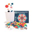 Wooden Pattern Blocks Set Geometric Manipulative Shape Puzzle Early Educational Montessori Tangram Toys Kids Jigsaw Puzzles Pink