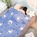 Cartoon Deer Print Fleece Blankets Home Kids Soft Coral Fleece Air Conditioning Blanket Office Nap Blanket Dark Blue