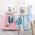 27.56*55.12inch Baby Plush Doll Bath Towel Soft Absorbent Coral Fleece Bath Blankets Kids Towel Bathrobe (The color of the doll's ears and flowers is random) Pink