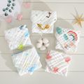 5-pack 100% Cotton Muslin Baby Washcloths Set Cartoon Animal Pattern 6 Layer Gauze Face Towels Saliva Towel Multi-color image 1