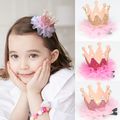 Faux Pearls Sequin Crown Lace Hair Clip for Girls Pink image 2