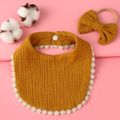 100% Cotton 2Pcs Baby Bibs Bows Headband Set for Newborns Toddler Saliva Towel Feeding Burp Cloths Ginger image 2