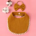 100% Cotton 2Pcs Baby Bibs Bows Headband Set for Newborns Toddler Saliva Towel Feeding Burp Cloths Ginger image 3
