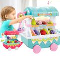 Kids Toy Role Play Mini Vegetables Fruit Shop Cart with Light Music Pretend Kitchen Toy Turquoise