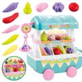 Kids Toy Role Play Mini Vegetables Fruit Shop Cart with Light Music Pretend Kitchen Toy Turquoise image 2