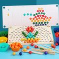 Wooden Peg Board Beads Game Rainbow Clip Bead Puzzle Color Sorting Counting Matching Game Beads Fine Motor Skill Montessori Toys Multi-color image 4