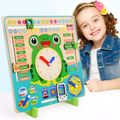 Montessori Wooden Toys Kids Clock Creative Unique Learning Toy About Seasons & Weather & Time & Months & Days of Week Green image 1