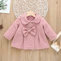Solid Doll Collar Double Breasted Baby Long-sleeve Coat Dark Pink image 1