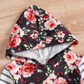 2-piece Toddler Girl Floral Print Striped Hoodie and Elasticized Pants Set Black