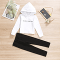 2-piece Toddler Letter Print Hoodie Sweatshirt and Black Leggings Set Black/White