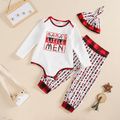 3pcs Baby Letter Print White Long-sleeve Romper and Trousers Set Red/White