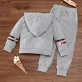 2-piece Toddler Girl Floral Print Letter Number Embroidered Hoodie Sweatshirt and Pants Set Grey