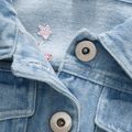Kid Girl 100% Cotton Rainbow Flamingo Stars Fruit Embroidery Lapel Collar Button Design Denim Jacket Coat Light Blue