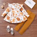 2-piece Toddler Girl Floral Print Button Design Corduroy Flutter Long-sleeve Top and Solid Pants Set Yellow