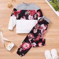 2-piece Toddler Girl Heart/Floral Print Colorblock Pullover and Pants Set Black