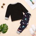 2-piece Toddler Boy /Girl Space Rocket Astronaut Planet Print Pullover and Pants Set Black image 2