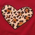2-piece Toddler Girl Leopard Print Heart Pattern Hoodie Sweatshirt and Pants Set Burgundy image 5