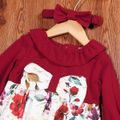 Toddler Girl Doll Collar Floral Print Button Design Ruffled Long-sleeve Dress Red