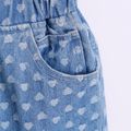 Kid Girl Heart Print Blue Denim Flared Pants Blue