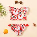 Christmas 2pcs All Over Santa and Snowman Print Red Swimsuits Red