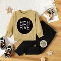 2-piece Toddler Girl Letter Print Colorblock Pullover Sweatshirt and Pants Casual Set Apricot