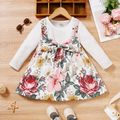 2-piece Toddler Girl Long-sleeve White Tee anf Floral Print Overall Dress Set Multi-color