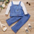 2-piece Toddler Girl Button Design Faux-two Denim Long-sleeve Top and Jeans Pants Set Blue