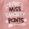 3pcs Baby Girl Letter Print Pink Ribbed Daisy Design Mesh Long-sleeve Romper and Flared Pants Set Dark Pink