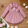 Baby Girl Solid Corduroy Lapel Zip Long-sleeve A-line Dress Pink