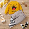 2pcs Baby Boy/Girl Cartoon Tiger and Letter Print Long-sleeve Sweatshirt with Striped Splicing Trousers KHAKI