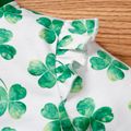 St. Patrick's Day Baby Girl Four-leaf Clover and Letter Print Long-sleeve Splicing Jumpsuit Green