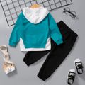 2-piece Toddler Boy Colorblock Faux-two Hoodie Sweatshirt and Dark Blue Pants Set Lakeblue