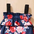 Baby Girl Ribbed Solid/Floral-print Sleeveless Ruffle Romper Multi-color