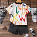 2pcs Toddler Boy Avant-garde Ripped Denim Shorts & Letter Print Tee Set Multi-color image 1