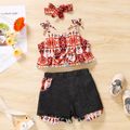 2pcs Toddler Girl Allover Print Bowknot Design Camisole and Denim Shorts Set YellowBrown image 1