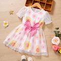 Toddler Girl Floral Print Bowknot Mesh Design Short-sleeve Dress Pink