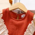 Toddler Girl 100% Cotton Ruffled Sleeveless Crepe Dress RustRed image 3