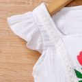 2pcs Toddler Girl Floral Print Square Neck Flutter-sleeve White Tee and Lace Design Denim Skirt Set White
