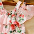 Floral Party Toddler Girl Floral Allover Flounce Decor Off Shoulder Pink Chiffon Dress Pink image 4