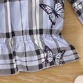 Toddler Girl Butterfly Print Plaid Ruffled Long-sleeve Blouse Purple