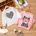 2-Pack Toddler Girl Leopard Heart Print White/Pink Pullover Sweatshirt Red/White
